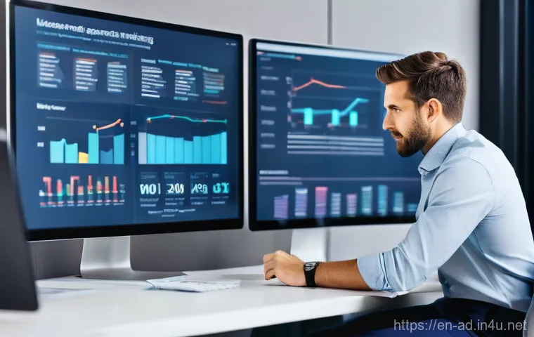 광고홍보사와 디지털 광고 ROI 측정 - **Prompt 1: Data-Driven ROI Analysis in a Modern Office**
"A diverse male professional, in his l...