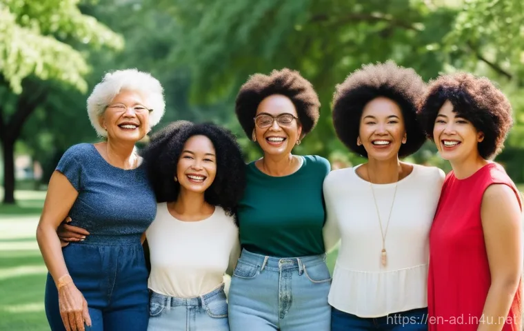 광고홍보사와 광고 콘텐츠 사례 연구 - **Prompt:** A vibrant, candid photograph capturing a diverse group of women (ages 20s to 60s, variou...