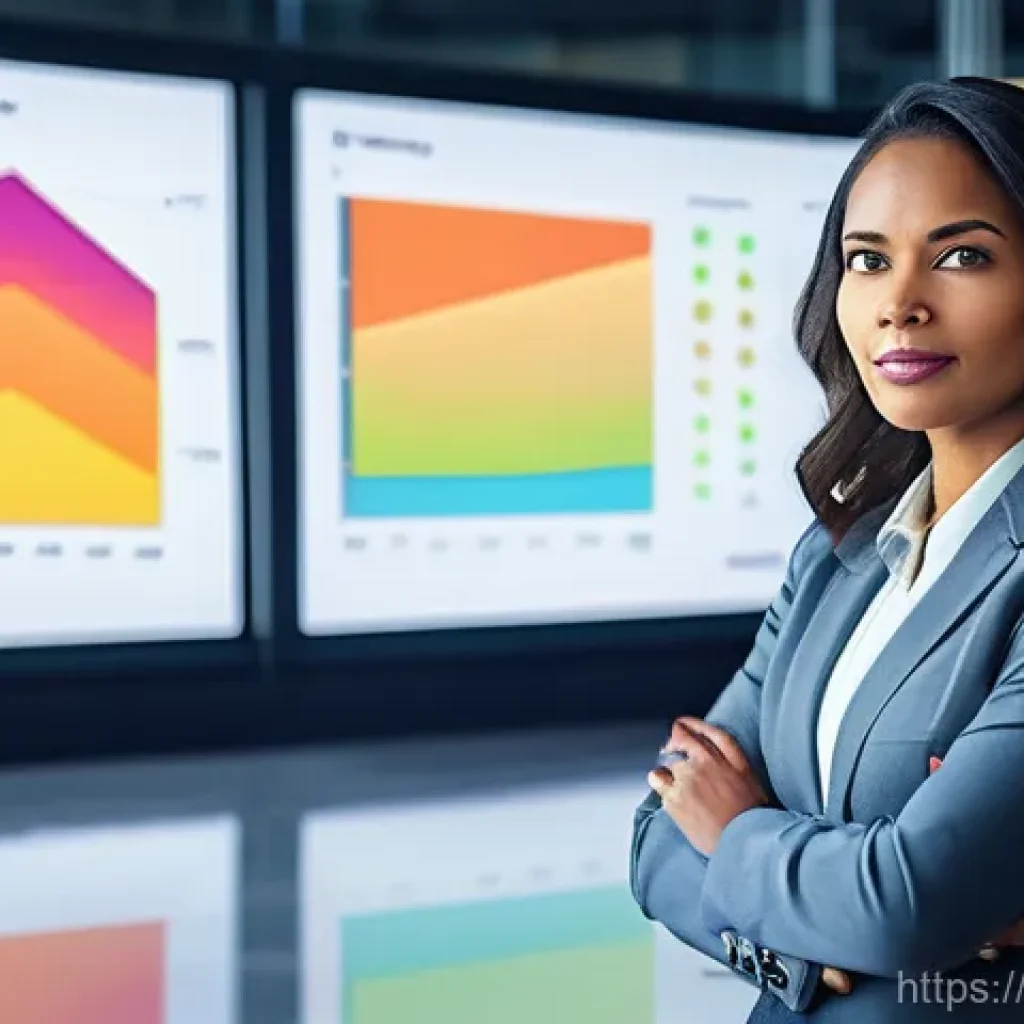 광고홍보사와 광고 투자 효율성 분석 - **Prompt:** A professional, diverse business executive (female, wearing smart business attire) stand...
