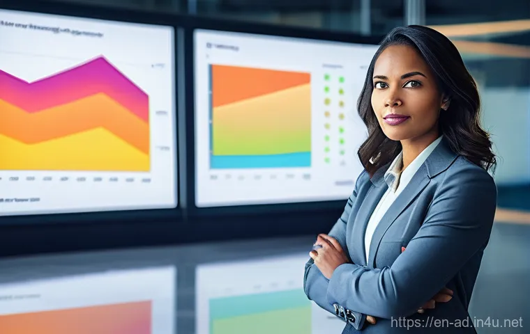 광고홍보사와 광고 투자 효율성 분석 - **Prompt:** A professional, diverse business executive (female, wearing smart business attire) stand...