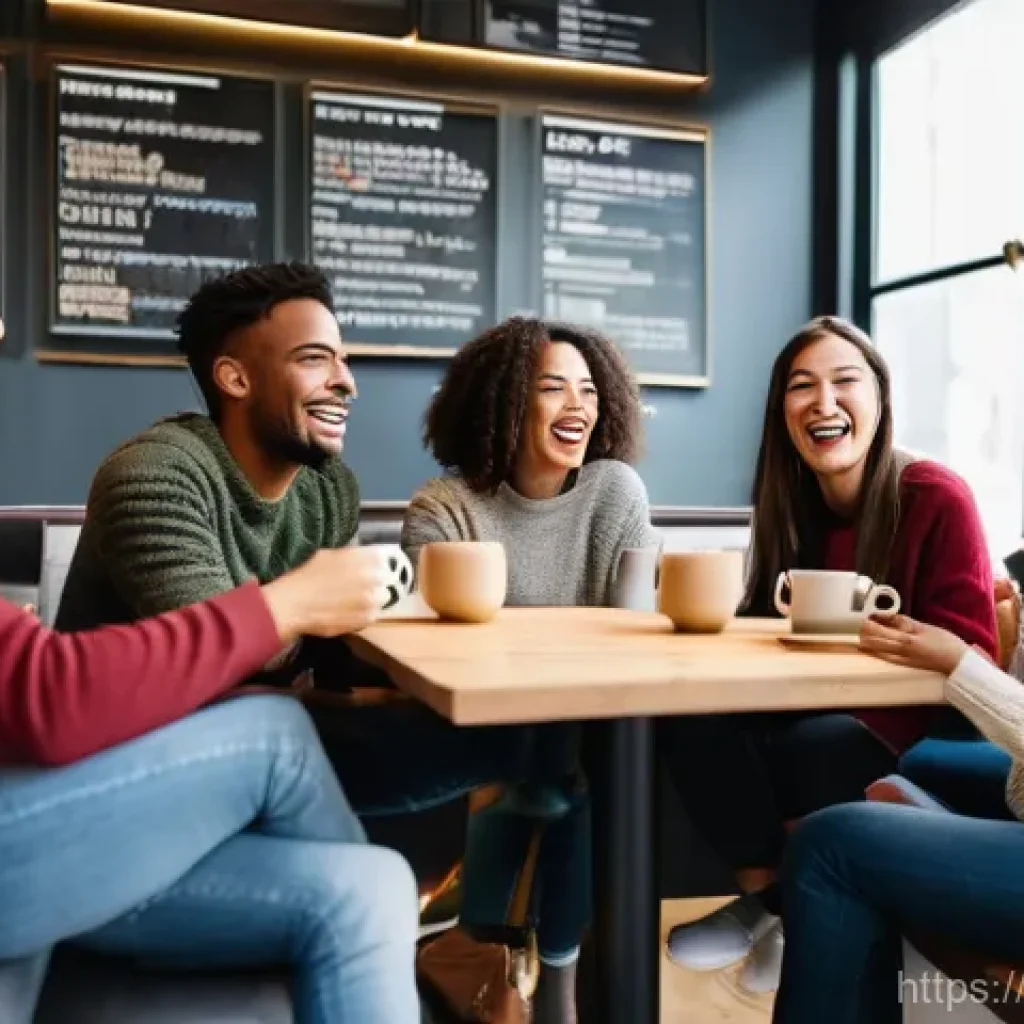 광고홍보사와 기업 광고 브랜딩 성공 사례 - **Prompt:** A diverse group of young adults (ages 20-30s) gathered in a warm, inviting coffee shop. ...