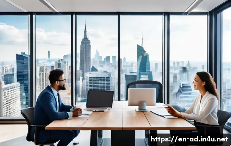 광고홍보사와 미디어 기획 도구 - A modern office scene showing a diverse team of marketing professionals collaborating around a large...
