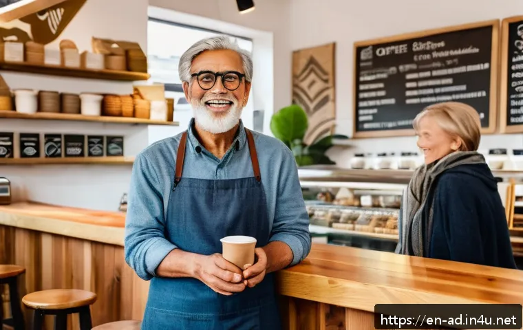 광고홍보사와 로컬 브랜드 광고 성공 사례 - A cozy local coffee shop interior featuring warm wooden furniture and shelves lined with artisanal c...