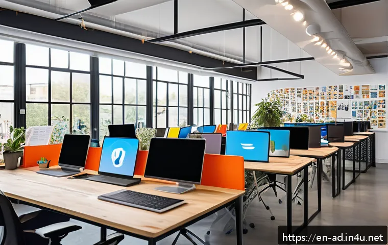 광고홍보사와 브랜드 이미지 향상 광고 - A modern creative agency workspace bustling with diverse professionals collaborating energetically a...