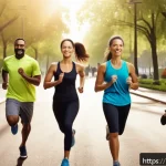광고홍보사와 효과적인 고객 중심 광고 - A dynamic fitness app advertisement scene showing a diverse group of adults engaging in various dail...