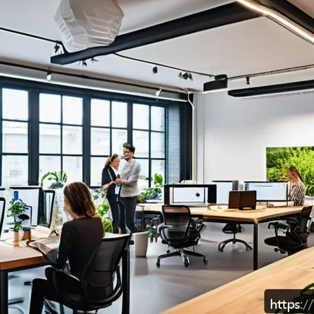 광고홍보사와 크리에이티브 협업 - A modern creative agency workspace bustling with diverse professionals collaborating energetically a...