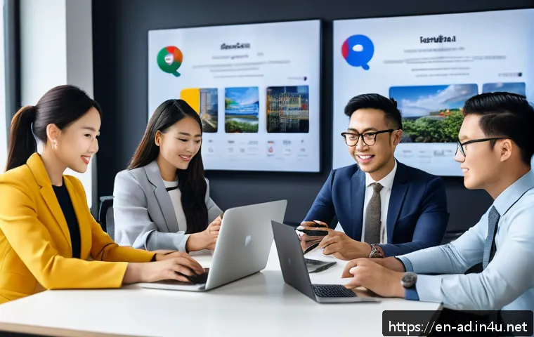 광고홍보사 해외 취업 준비 가이드 - A diverse international marketing team collaborating in a modern office, featuring professionals fro...