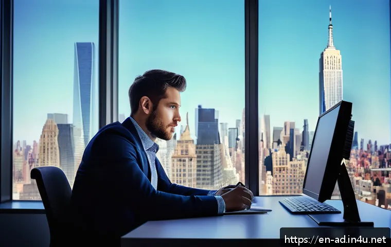 광고홍보사 연봉 협상 전략 - A modern office setting in a major advertising agency located in New York City, showing a confident ...