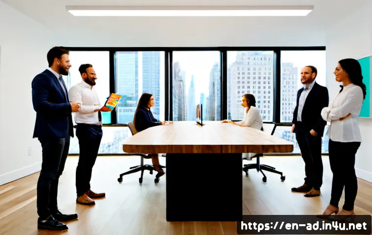 Home 17 광고홍보사와 바이럴 마케팅 기법 - Photorealistic advertising agency strategy meeting in a bright contemporary New York office, diverse...